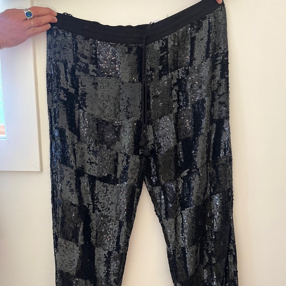 Black Sequin Retrofete Slacks - Unworn